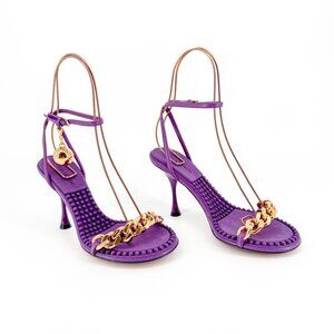 Bottega Veneta Dot Chain Heel Sandals Purple Leather Size 37 US 7 Women